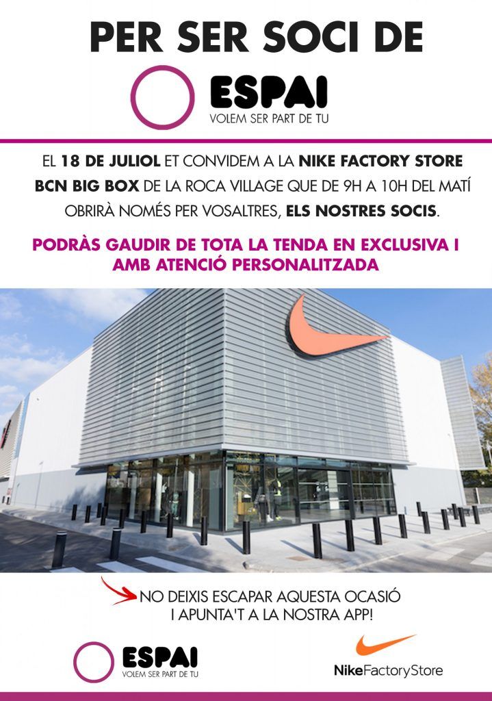 vapor legumbres un acreedor Oferta exclusiva per socis de l'Espai a la Nike Factory Store - Espai  Wellness